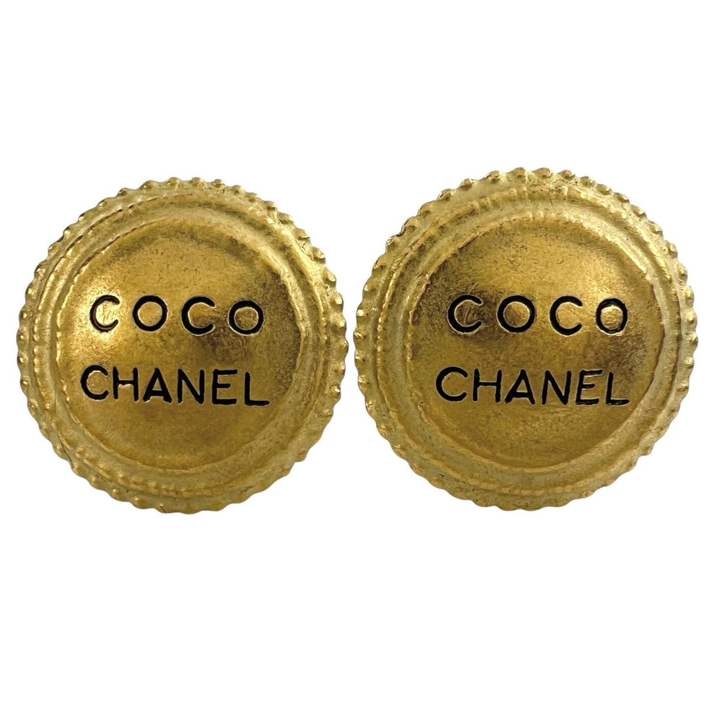 Chanel Round Logo Metal Gold Earrings