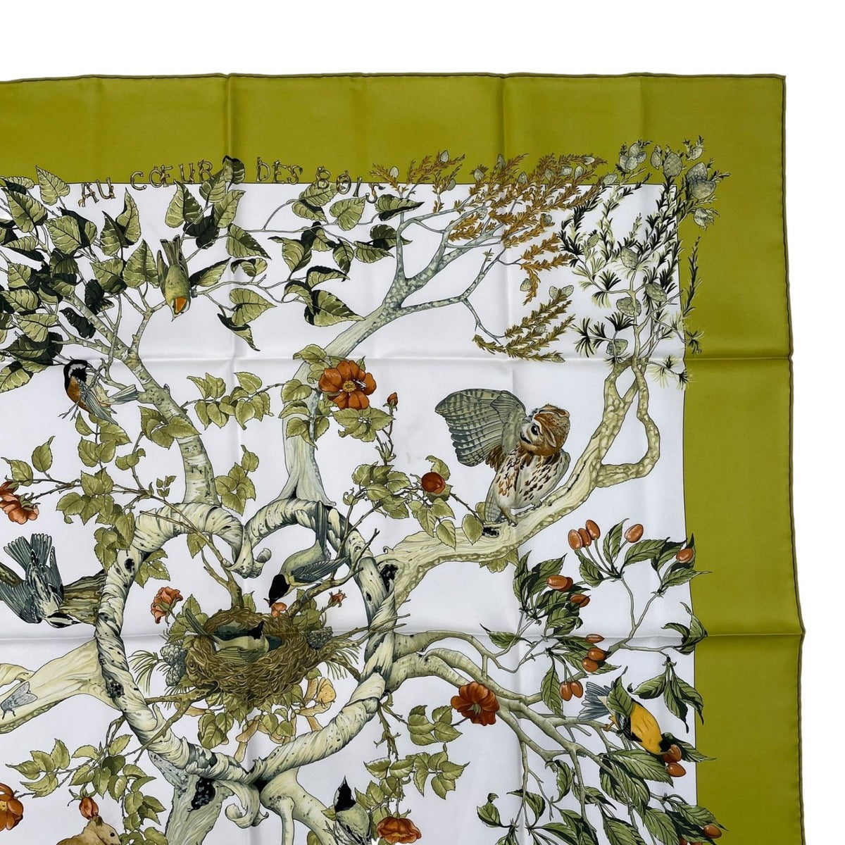 Hermes Carre 90 Scarf AU Coeur Des Bois in the Forest 100% Silk Green — view 3