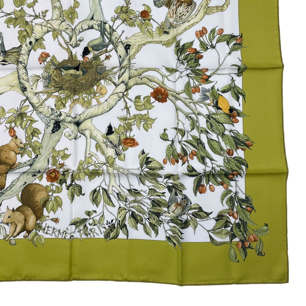 Hermes Carre 90 Scarf AU Coeur Des Bois in the Forest 100% Silk Green — view 5