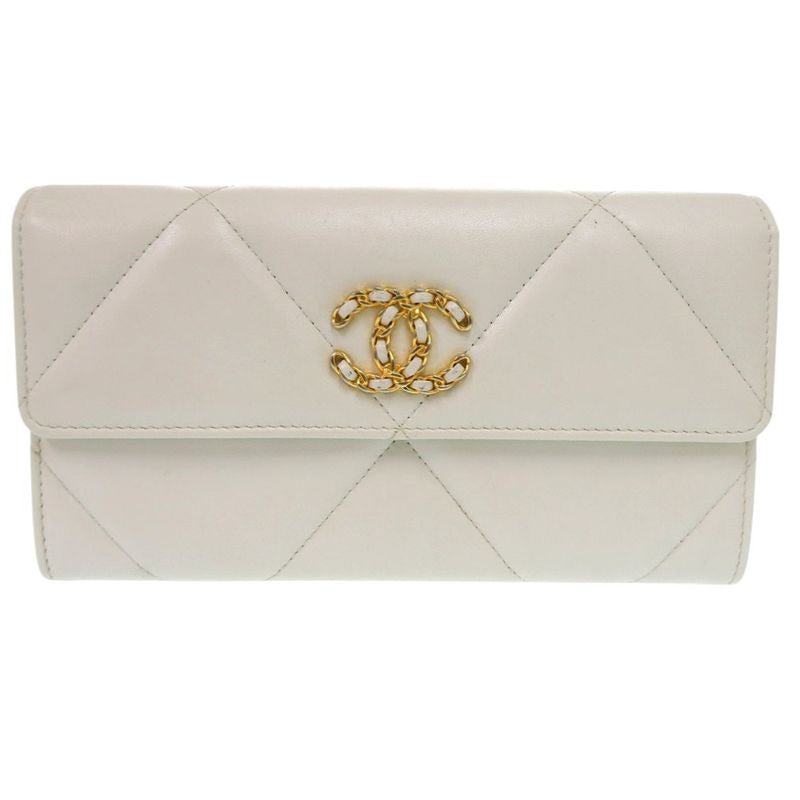 Chanel 19 Ap0955 Lambskin White Coco Mark 30 Long Wallet 0766