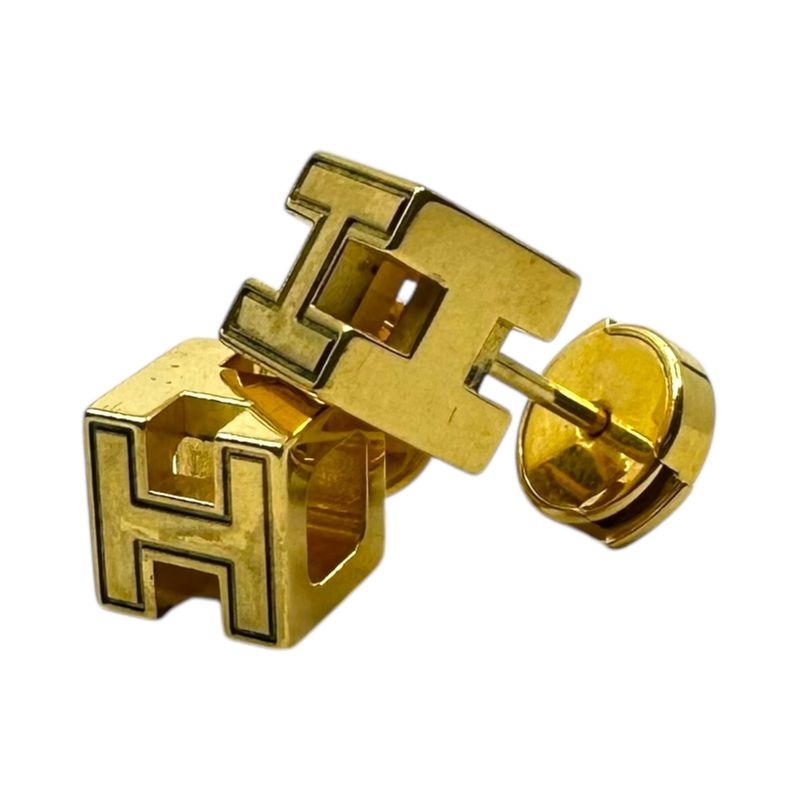 Hermes H Cube Caged Ash Earrings Gold