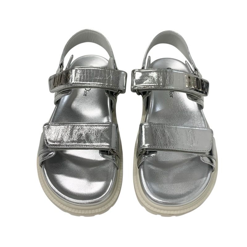 Christian Dioract Sandals Shoes Leather Metallic Silver Logo Lambskin — view 2