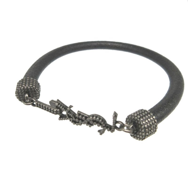 Saint Laurent Paris Logo Leather Black Bracelet 1380 — view 2