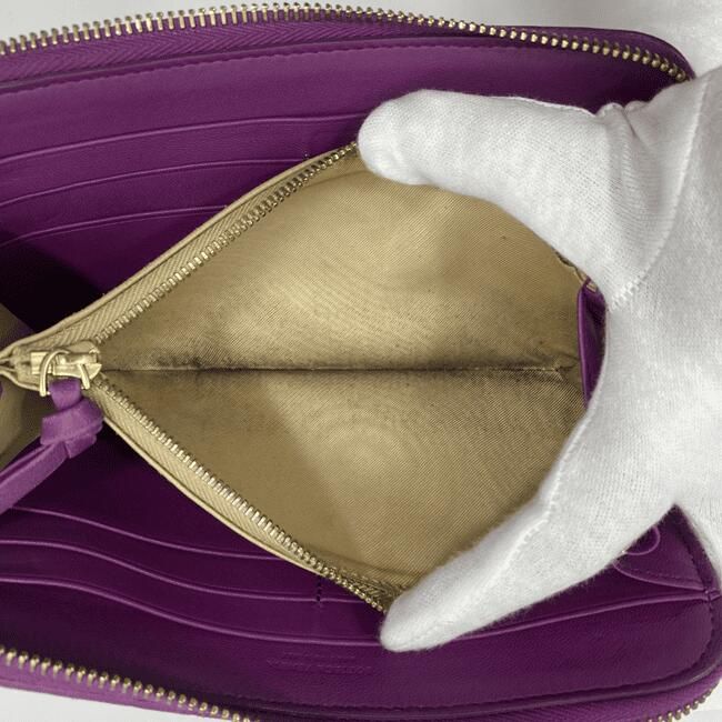 Bottega Veneta Round Zipper Long Wallet Purple Intrecciato — view 8