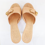 Chanel Sandals Mule Wood Button Coco Mark Pink Beige Size 35.5 — view 3