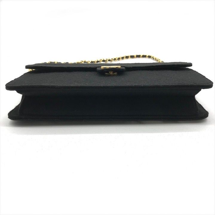Chanel CC Logo Cotton Jersey Quilted Chain Shoulder Bag Black — view 3