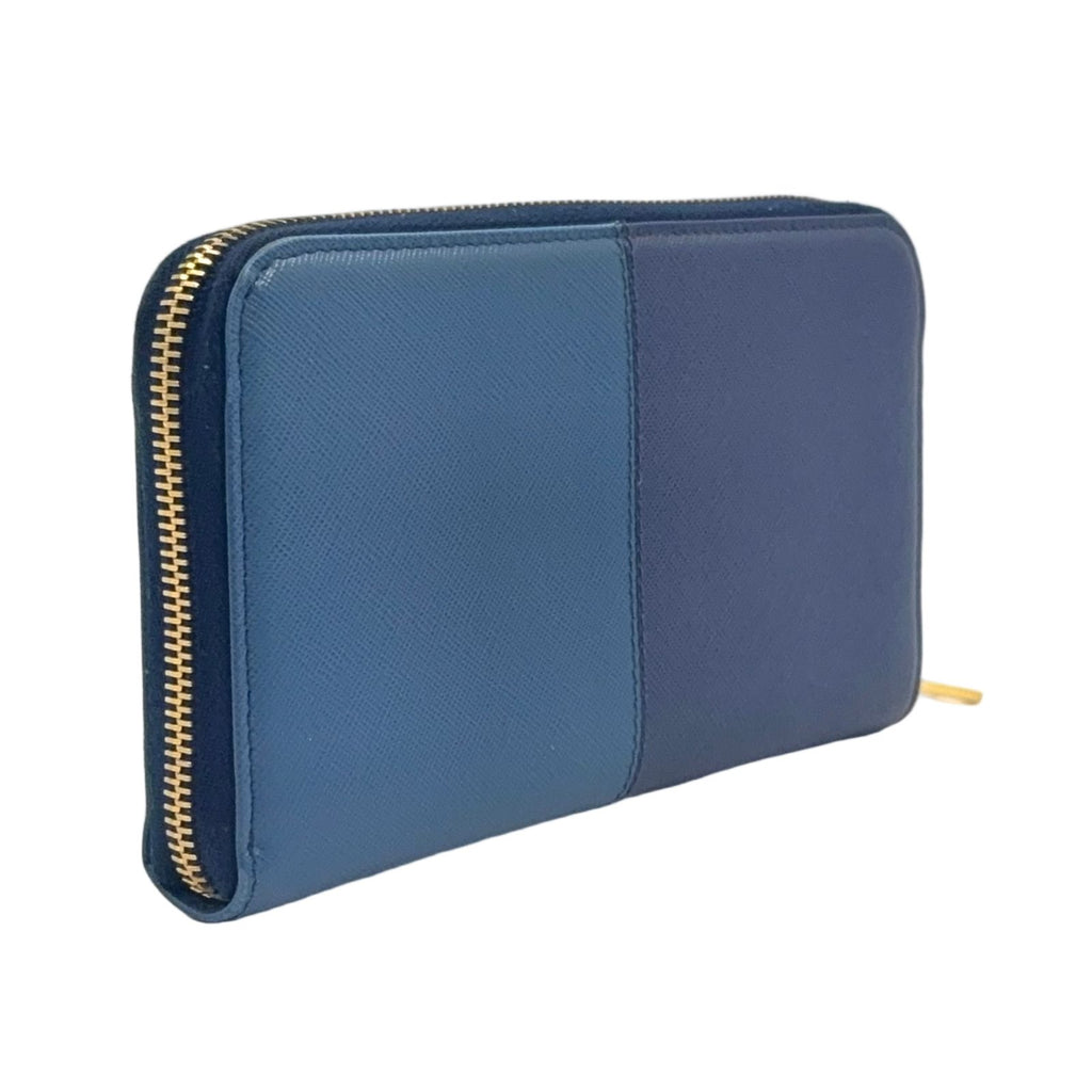 Prada Ribbon Bicolor Zip Around Leather Blue Light Wallet Gold — view 2