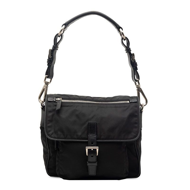 Prada Triangle Logo Preto Vera Pocono Shoulder Bag Black Tessuto Nylon Saffiano