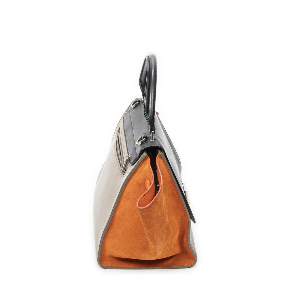Celine Small Tricolor Trapeze Black Taupe Orange Calfskin Leather — view 4