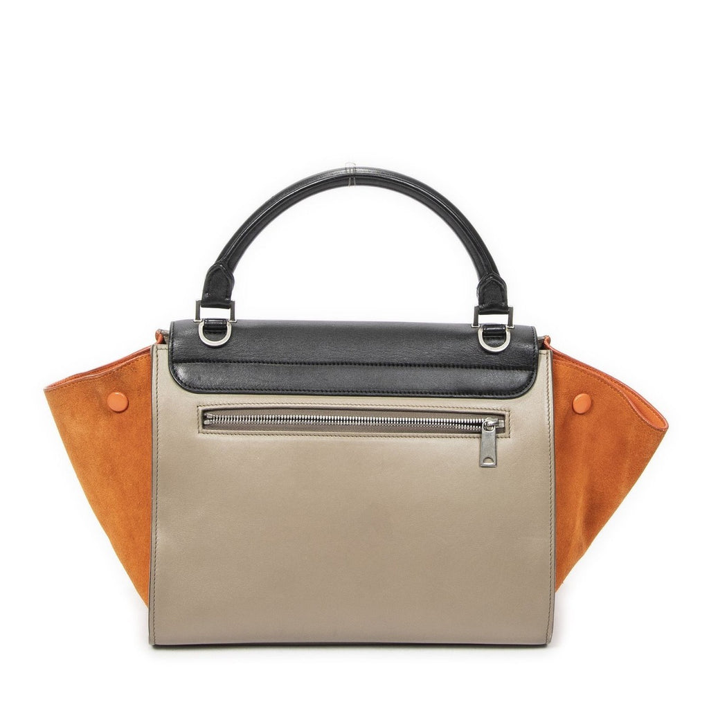 Celine Small Tricolor Trapeze Black Taupe Orange Calfskin Leather — view 5