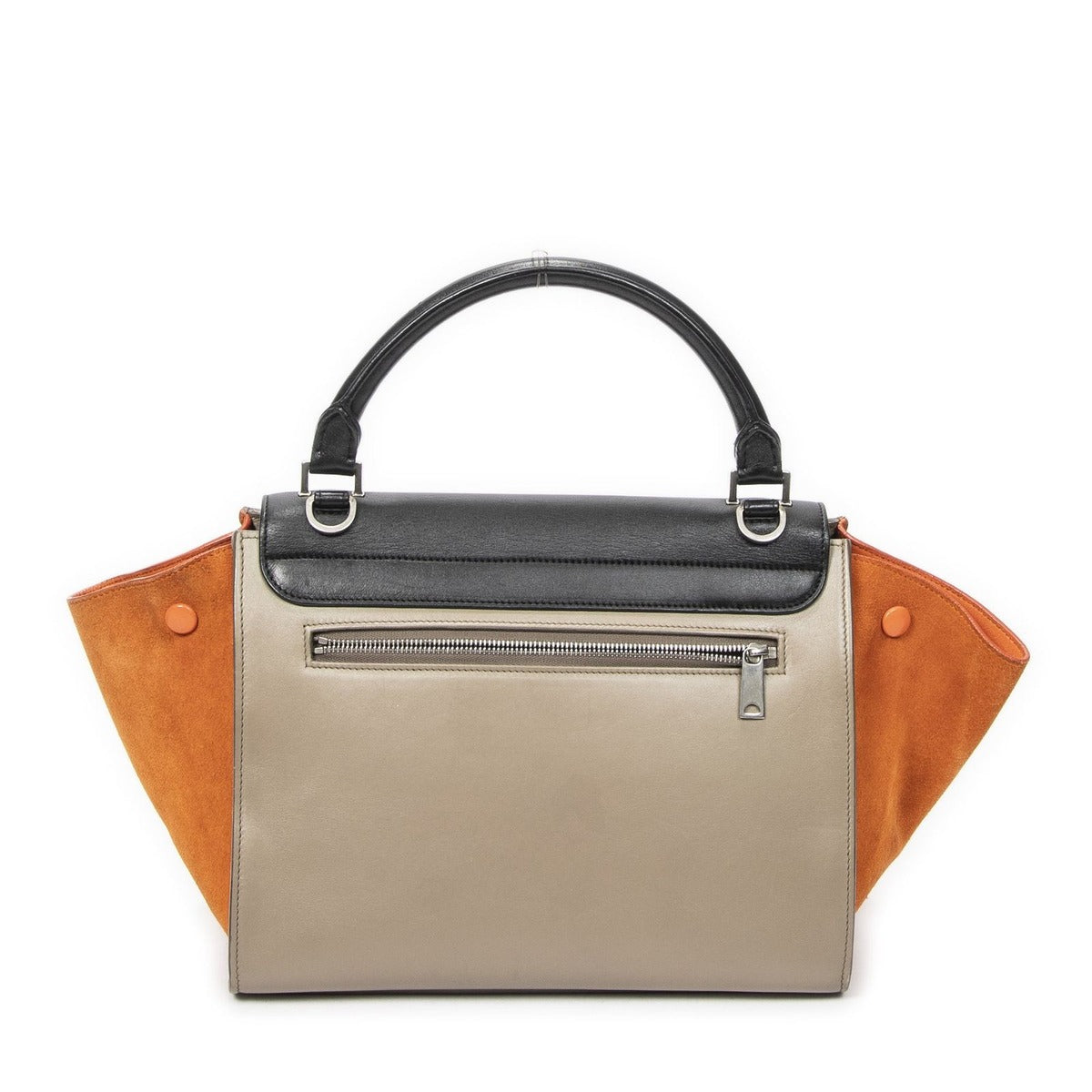 Celine Small Tricolor Trapeze Black Taupe Orange Calfskin Leather — view 5