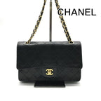 Chanel Quilted 25 CC Logo Double Flap Chain Shoulder Bag Lambskin Black