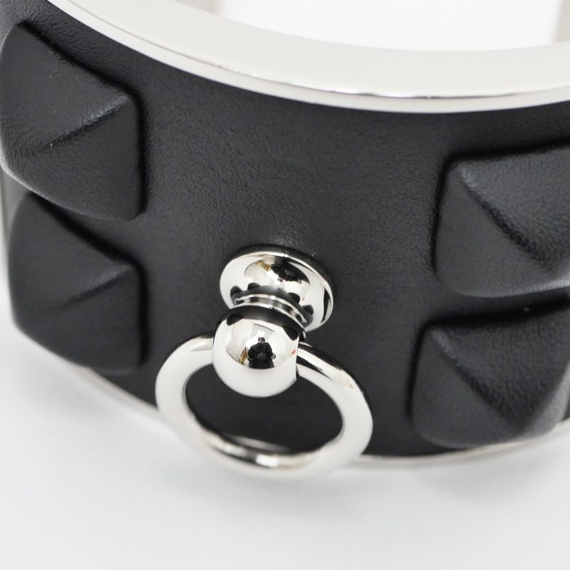 Hermes Collier de Chien Medle Gaine Size T2 Black Silver Bracelet Bangle — view 8
