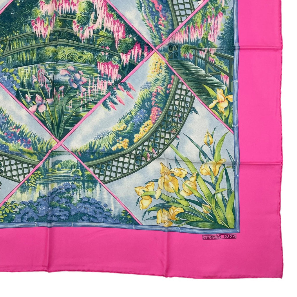Hermes Scarf Silk Carre 90 Giverny Monet's Garden Pink — view 5