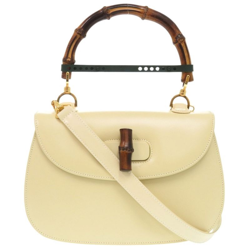 Gucci 2-Way Bamboo 000 1364 0633 Leather White Handbag 0703