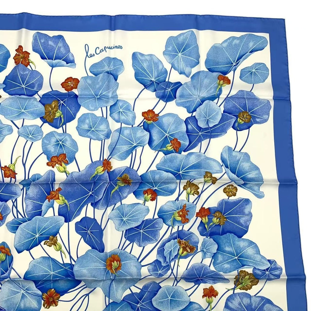 Hermes Carre 90 les Capucines Golden Lotus Scarf Silk Blue Box — view 3