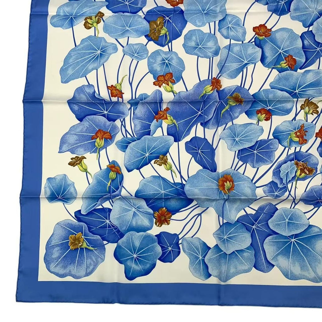 Hermes Carre 90 les Capucines Golden Lotus Scarf Silk Blue Box — view 5