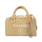Chanel Deauville Bowling 2-Way Hand Chain Shoulder Bag Canvas Leather Beige