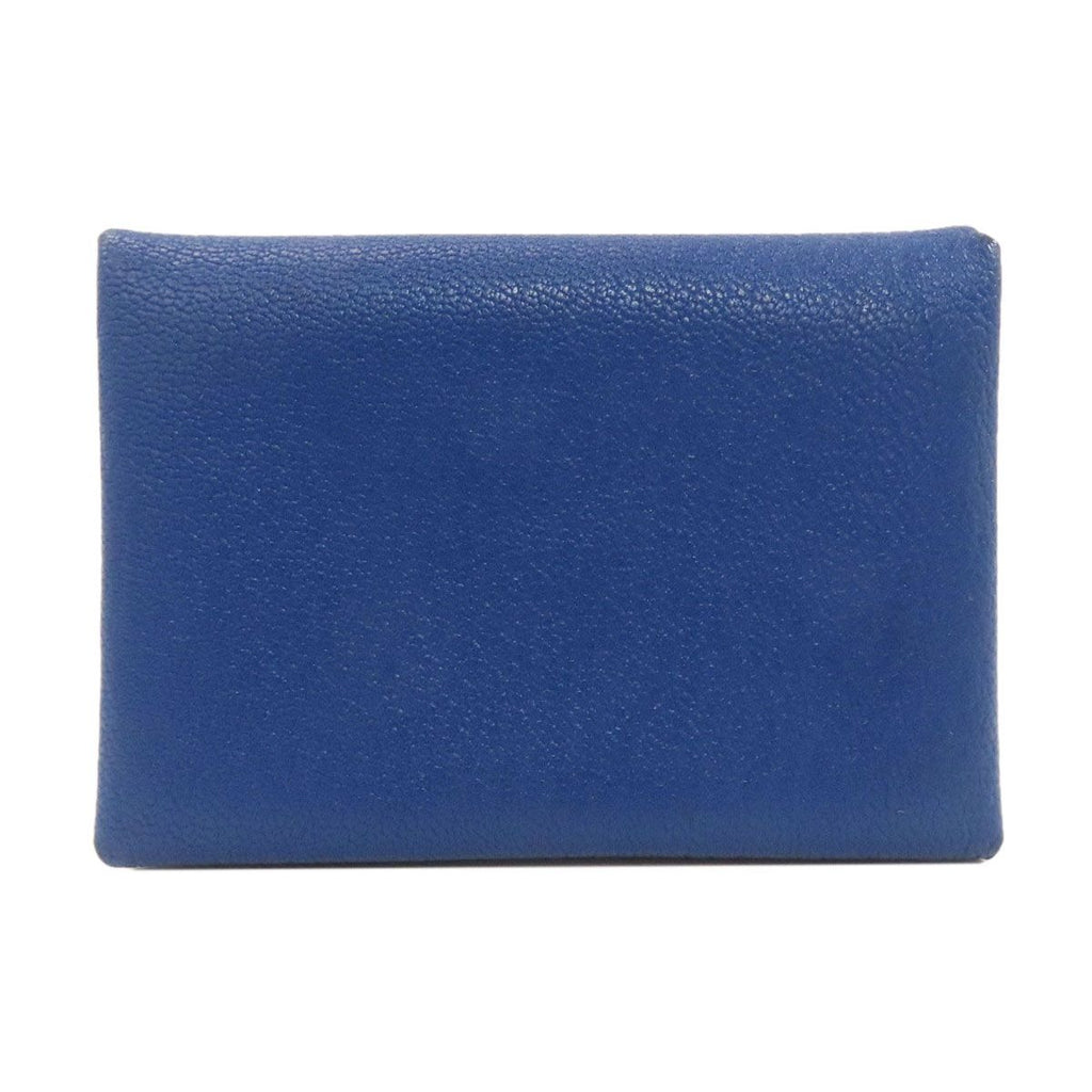 Hermes Calvi Duo Bleu France Silver Card Case Chevre