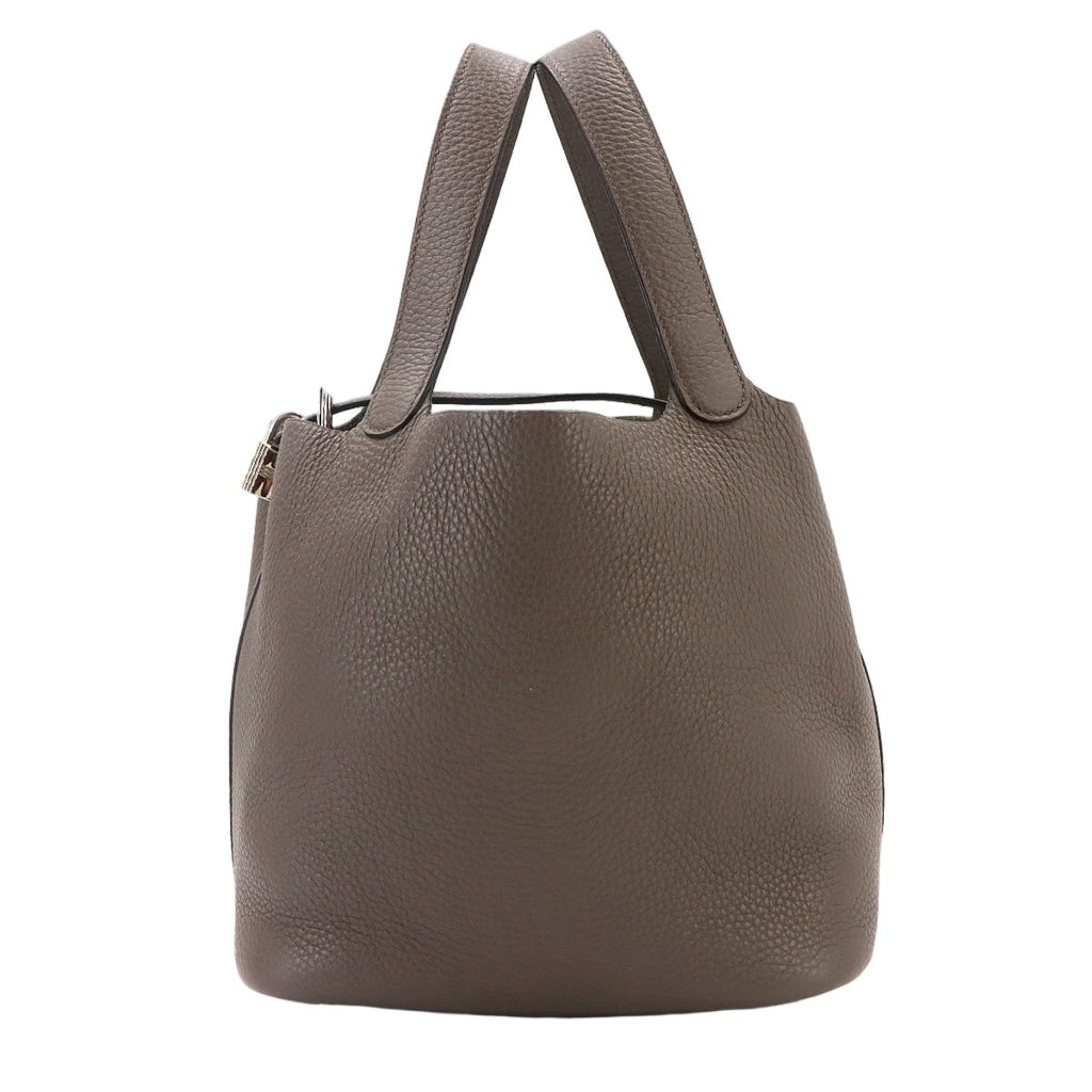 Hermes Picotin Lock MM Hand Bag Taurillon Clemence Etain Silver