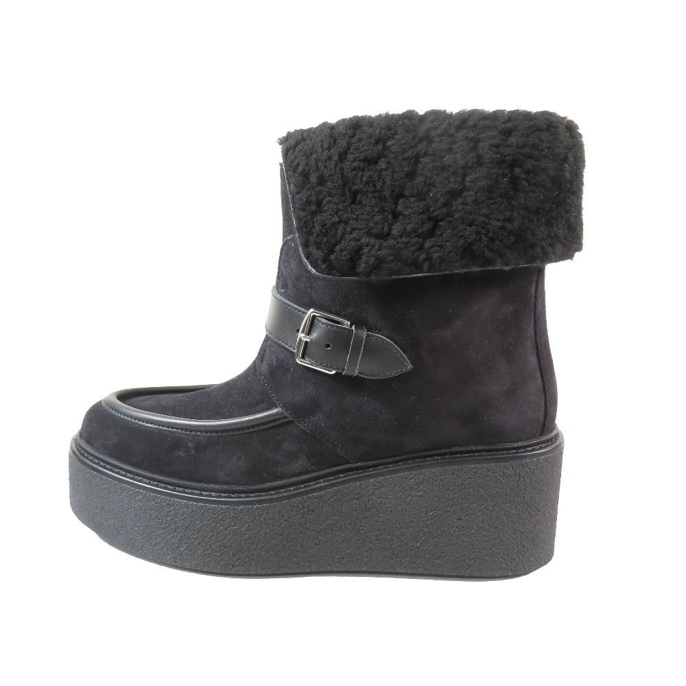 Hermes Vovelore Shearling Boots Platform 2-Way Shoes 36 Black