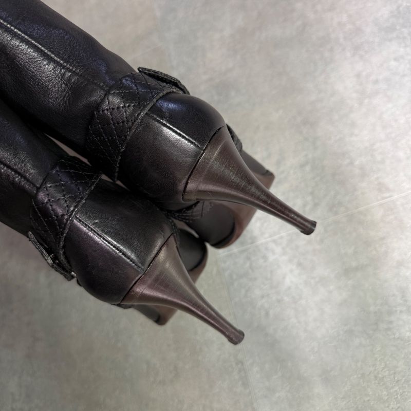 Chanel Quilted Leather Belt Boots Coco Mark Medium Length Black 37 C — view 5