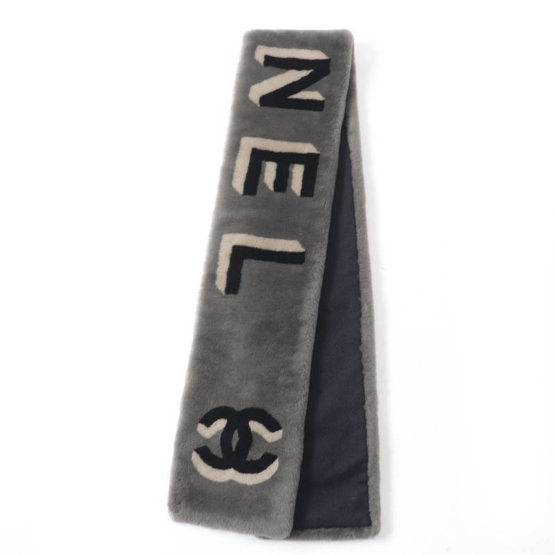 Chanel 20 B Aa7074 Mouton Lined 100% Cashmere Coco Mark Logo Design Tippet Shawl — view 2