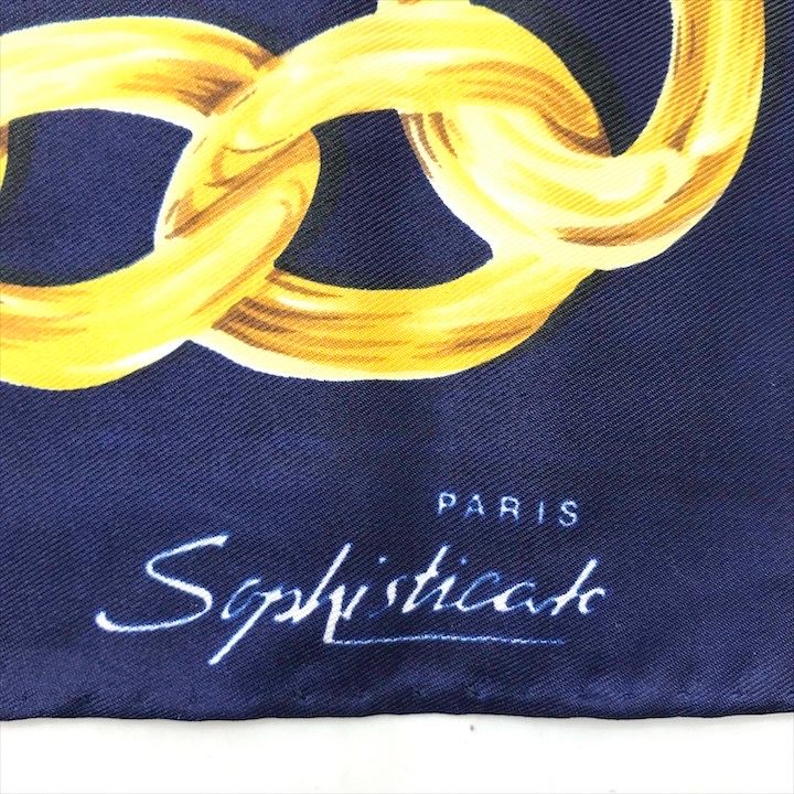 Chanel Chain Logo Scarf Large Silk 100% Navy — view 8