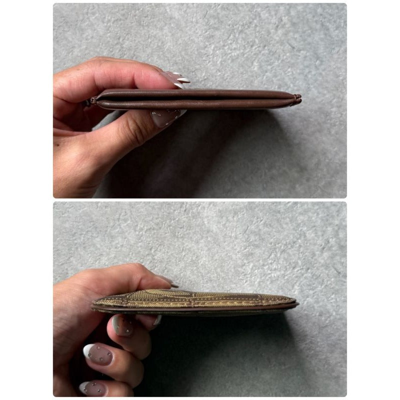 Chanel New Travel Line Coin Case Mini Pouch Ring Leather Canvas Brown — view 2