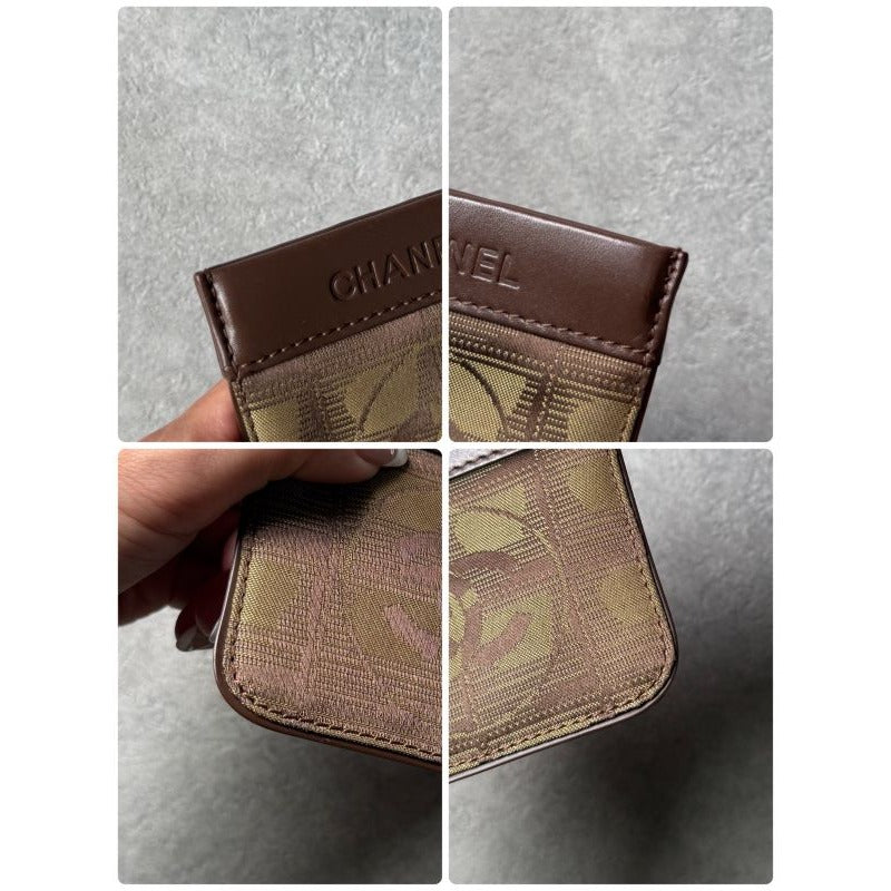 Chanel New Travel Line Coin Case Mini Pouch Ring Leather Canvas Brown — view 3