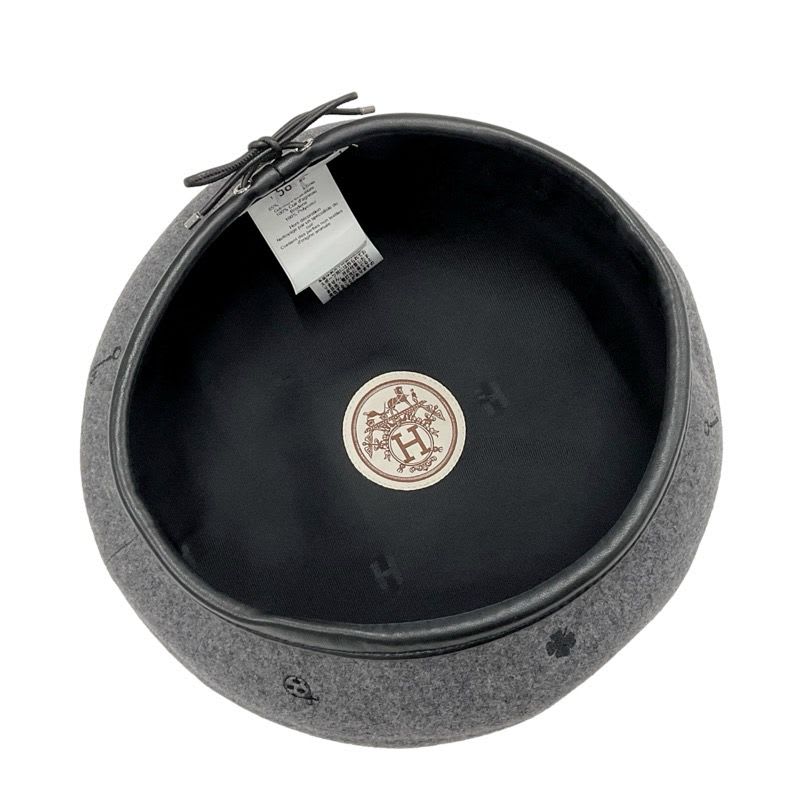 Hermes Beret Cashmere Gray Black Embroidery Hat — view 5