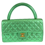 Chanel Quilted Parents Only CC Logo Turnlock Metallic Green Lambskin Parent