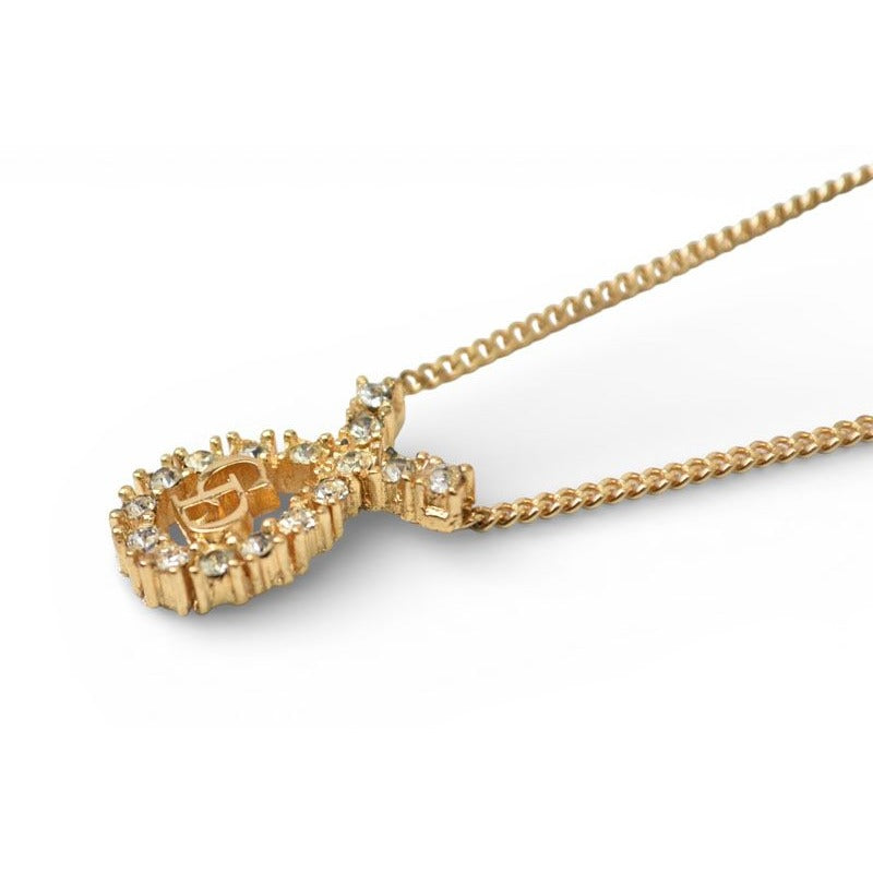 Dior Christian Necklace Pendant CD Logo Rhinestone Gold — view 4