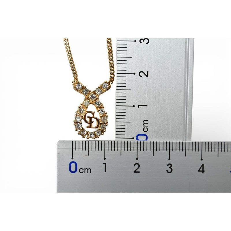 Dior Christian Necklace Pendant CD Logo Rhinestone Gold — view 5