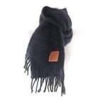 Loewe Mohair Wool Blend Leather Fringe Scarf with Anagram Patch — view 3