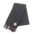 Loewe Mohair Wool Blend Leather Fringe Scarf with Anagram Patch