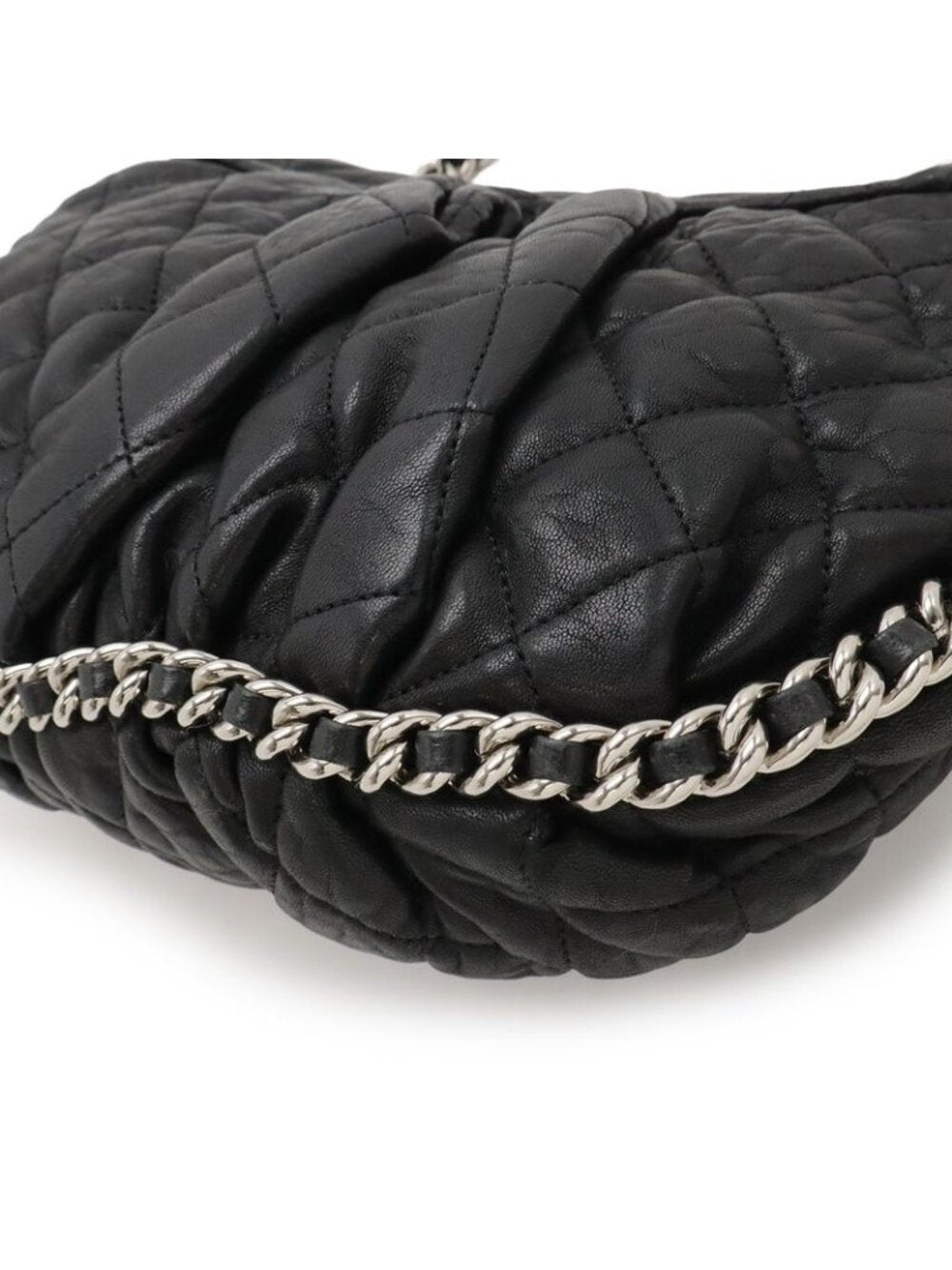 Chanel Quilted Chain Around Shoulder Lambskin Leather Black