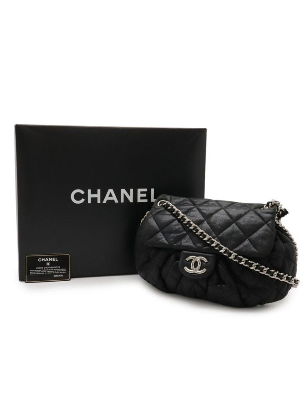 Chanel Quilted Chain Around Shoulder Lambskin Leather Black