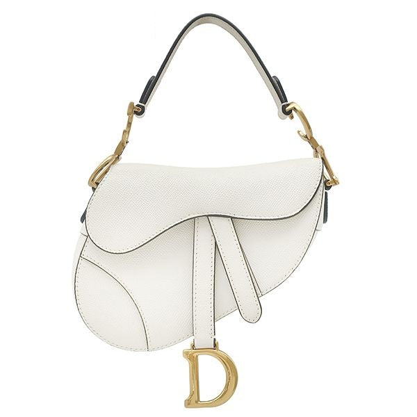 Dior Shoulder Bag Small Grain Calf Leather White Gold