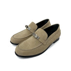 Hermes D'esting Loafers Leather Shoes Suede Beige Silver Moccasins Kelly
