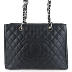 Chanel Tote Bag Grand Shopping GST Caviar Leather Black Silver Hardware Chain 16 th