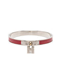 Hermes Kelly Cadena Bangle Bracelet Silver Red Metal Leather