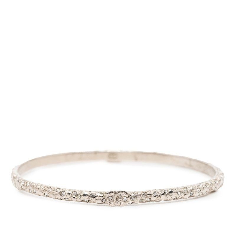 Chanel CC Logo Bangle Silver Metal Rhinestone Bracelet