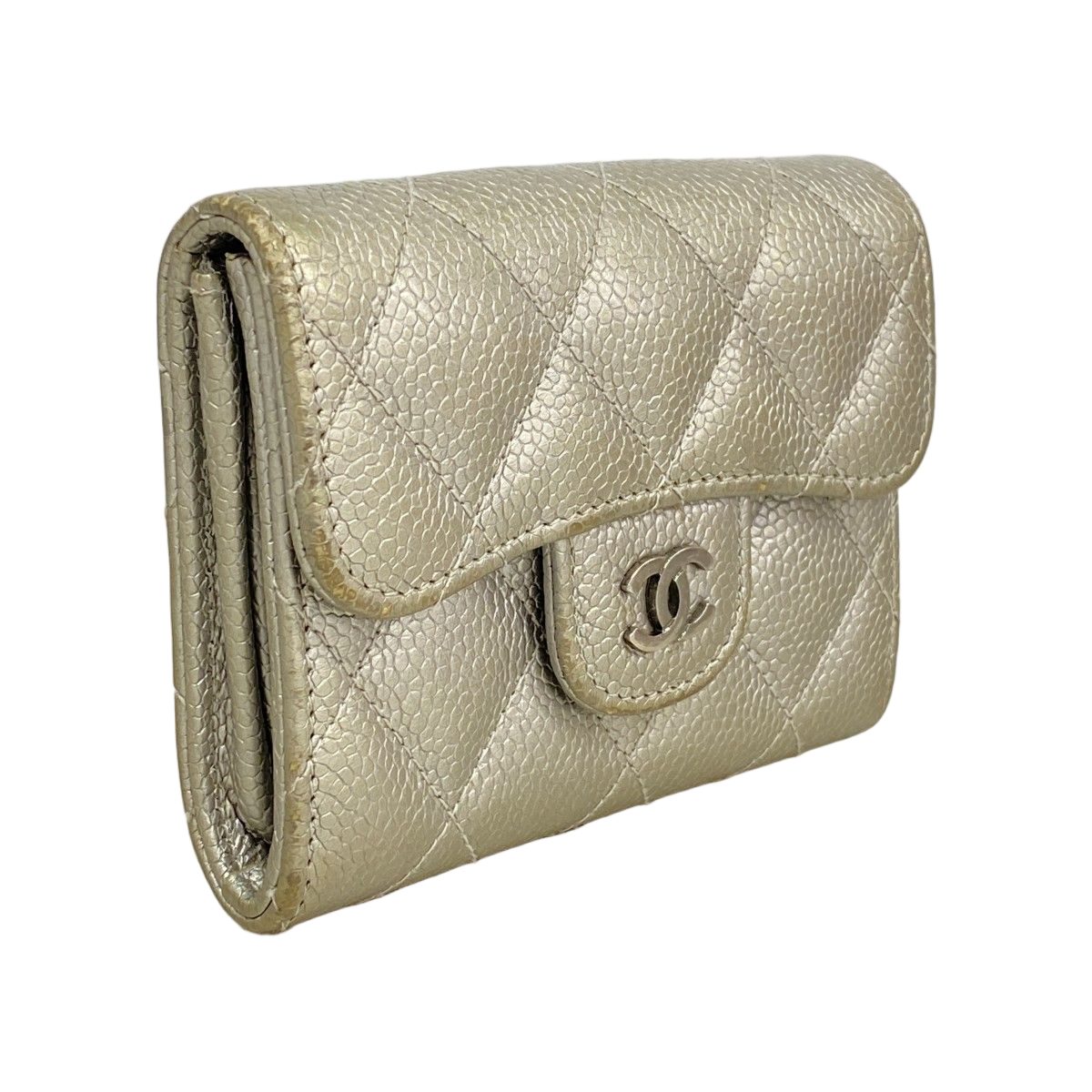 Chanel Card Case Quilted Caviar Leather Silver — view 2