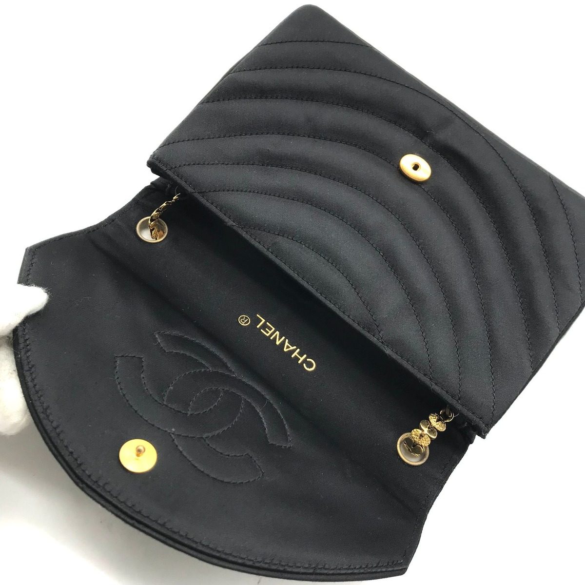 Chanel Gripois Satin Chain Shoulder Bag Black — view 7