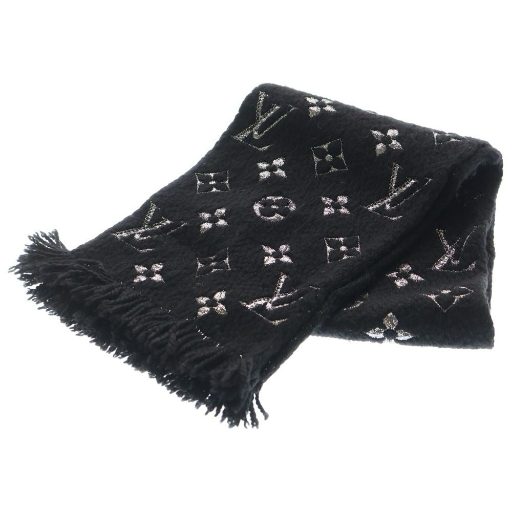 Louis Vuitton Logomania Scarf Shine Monogram Wool Black Silver
