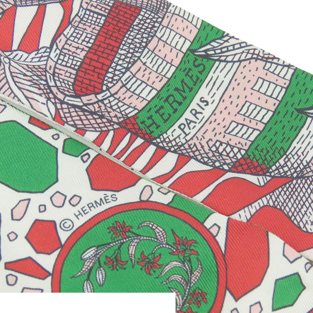 Hermes Twilly Green Red Multicolor Silk la Danse Des Amazones Scarf — view 4
