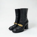 Gucci Boots Short Shoes Leather Black Gold Chain Belt