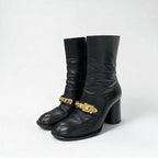 Gucci Boots Short Shoes Leather Black Gold Chain Belt — view 2