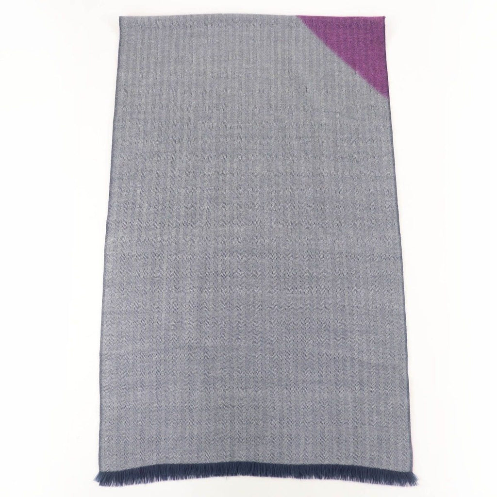 Hermes Cashmere H Logo Leather Patch with Fringe Large Shawl Purple Navy Scarf — view 3